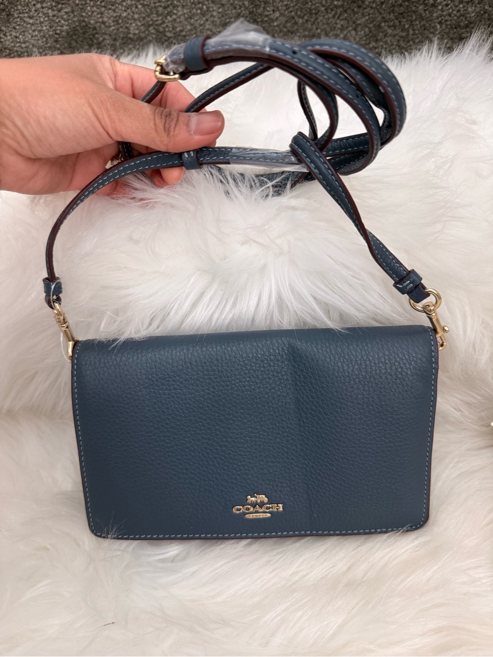 Coach Foldover Clutch Crossbody Bag Leather- Denim
